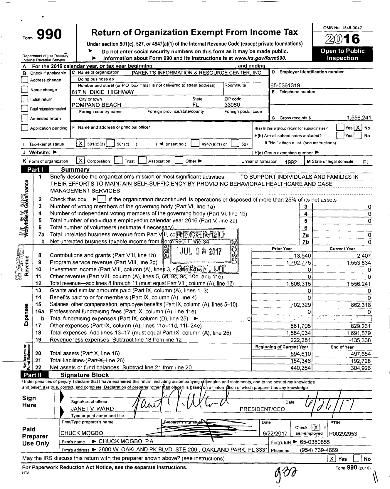 Image of first page of 2016 Form 990 for The Parents Information and Resource Center