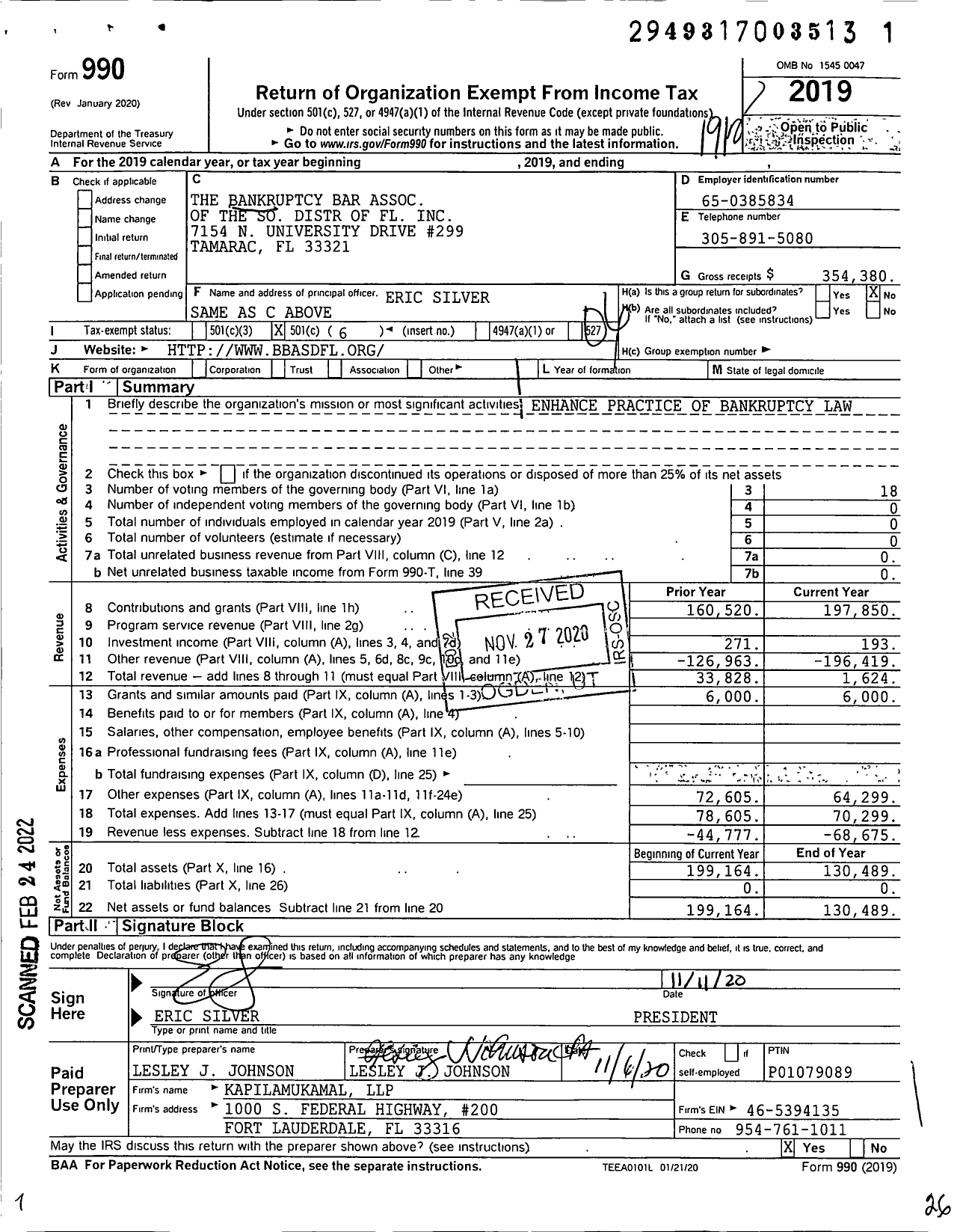 Image of first page of 2019 Form 990O for Bankruptcy Bar Association of the Southern District of Florida