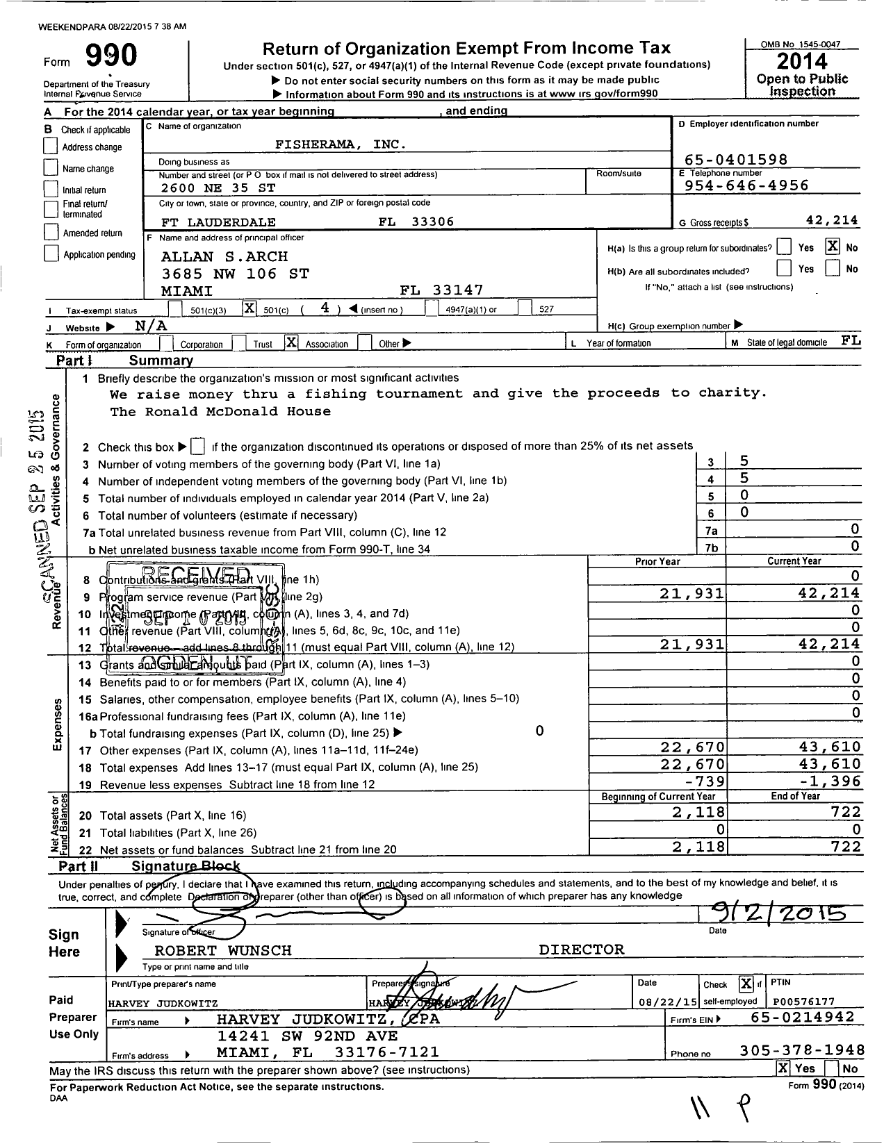 Image of first page of 2014 Form 990O for Fisherama