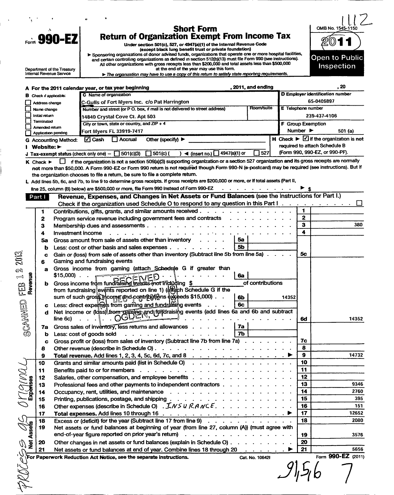 Image of first page of 2011 Form 990EO for C-Gulls of Fort Myers