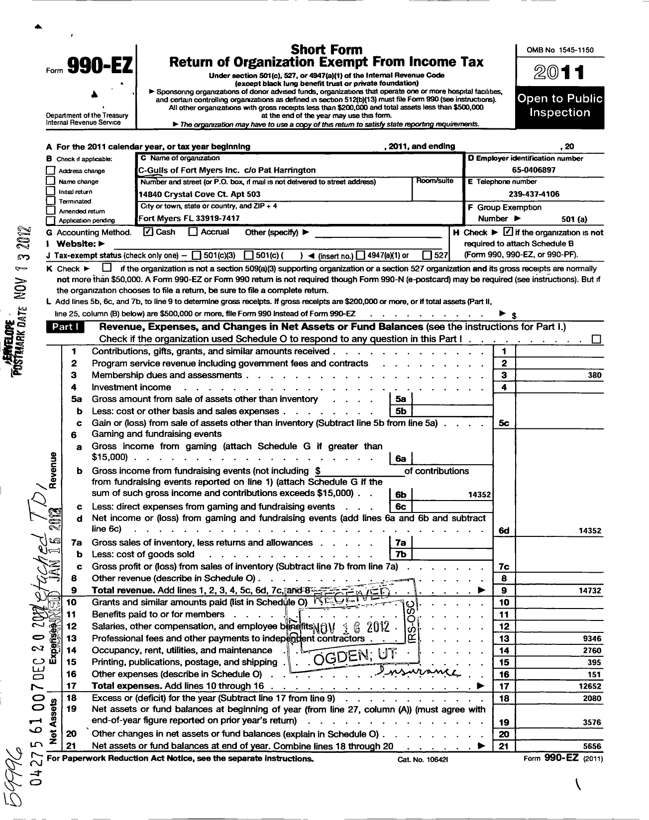 Image of first page of 2011 Form 990EO for C-Gulls of Fort Myers