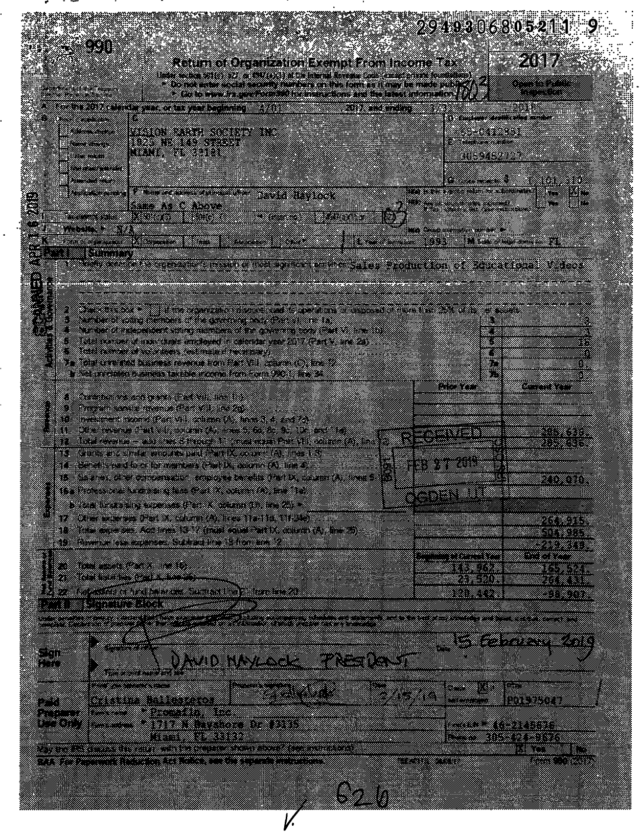 Image of first page of 2017 Form 990 for Vision Earth Society