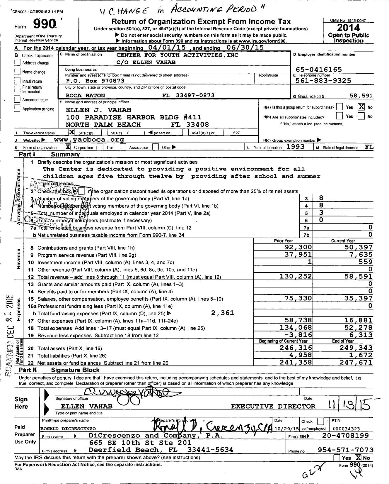 Image of first page of 2014 Form 990 for The Center for Youth Activities
