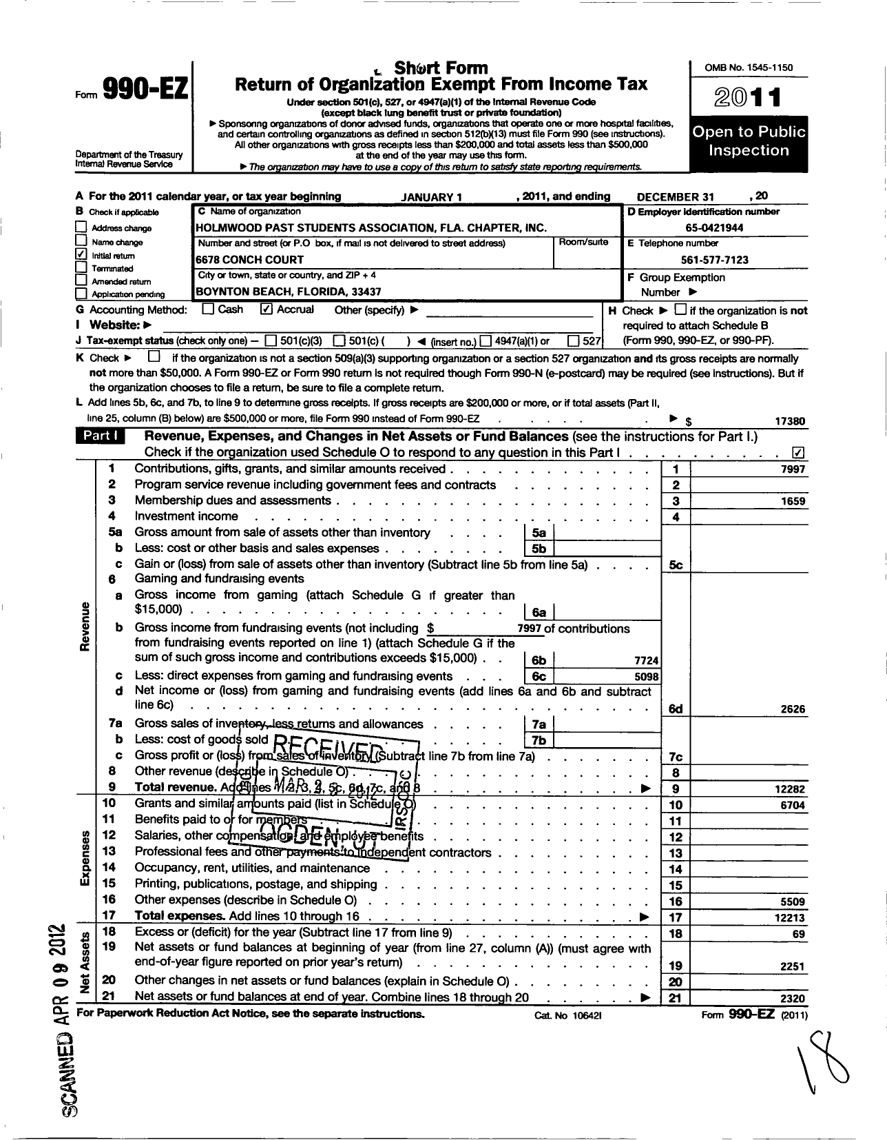 Image of first page of 2011 Form 990EO for Holmwoo Past Students Association South Florida Chapter