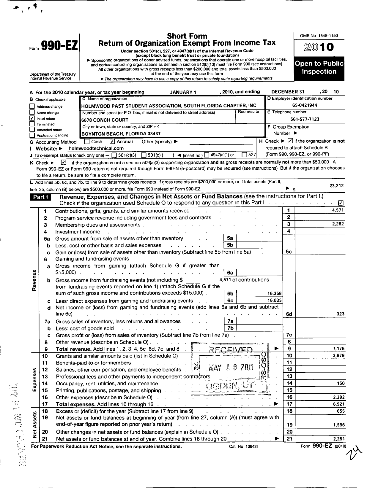 Image of first page of 2010 Form 990EO for Holmwoo Past Students Association South Florida Chapter