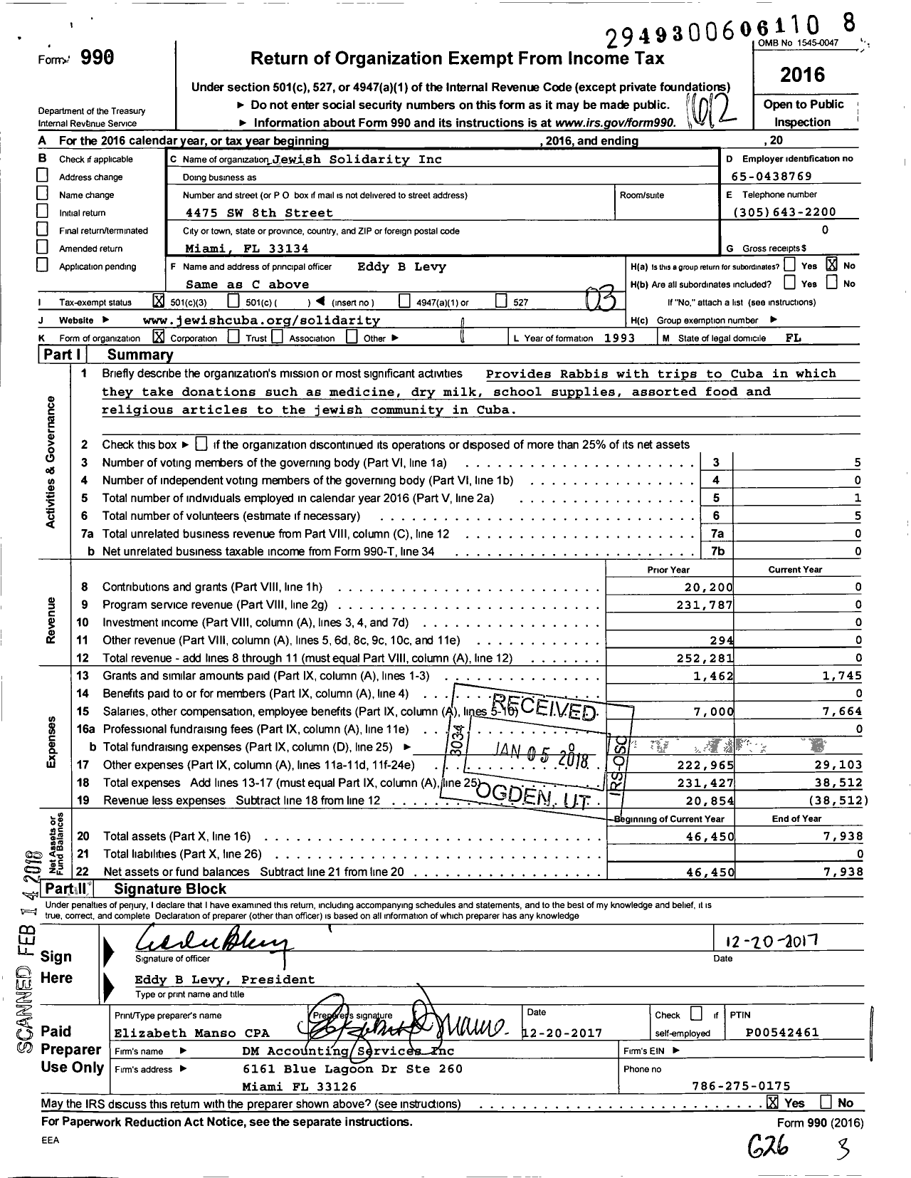 Image of first page of 2016 Form 990 for Jewish Solidarity