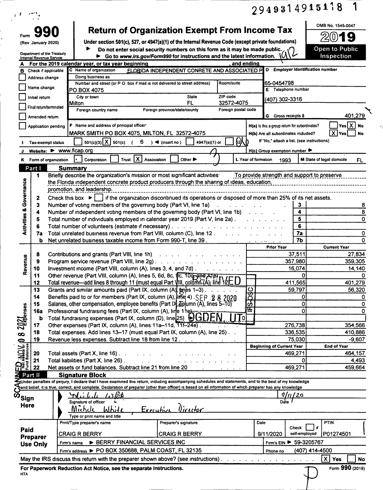 Image of first page of 2019 Form 990O for Florida Independent Concrete and Associated Products
