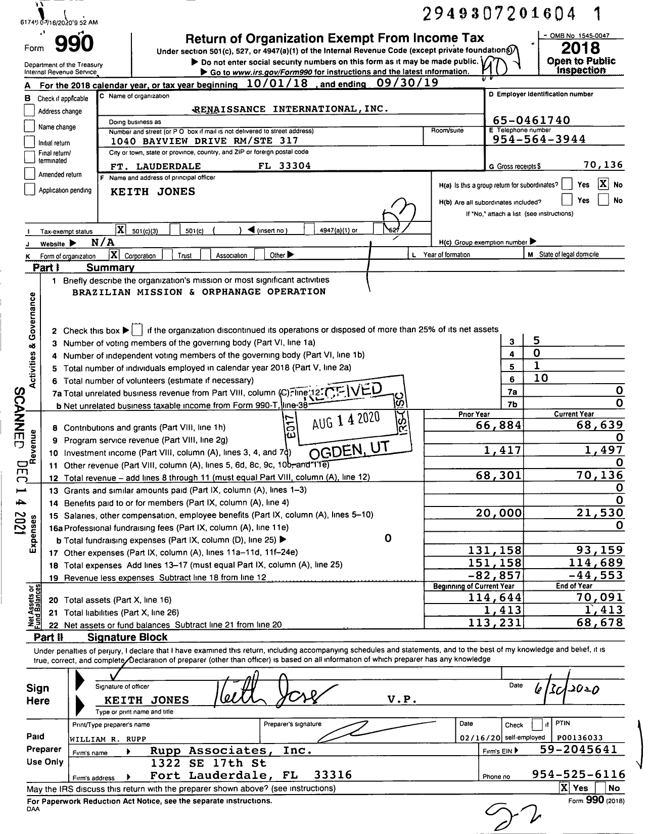 Image of first page of 2018 Form 990 for Renaissance International