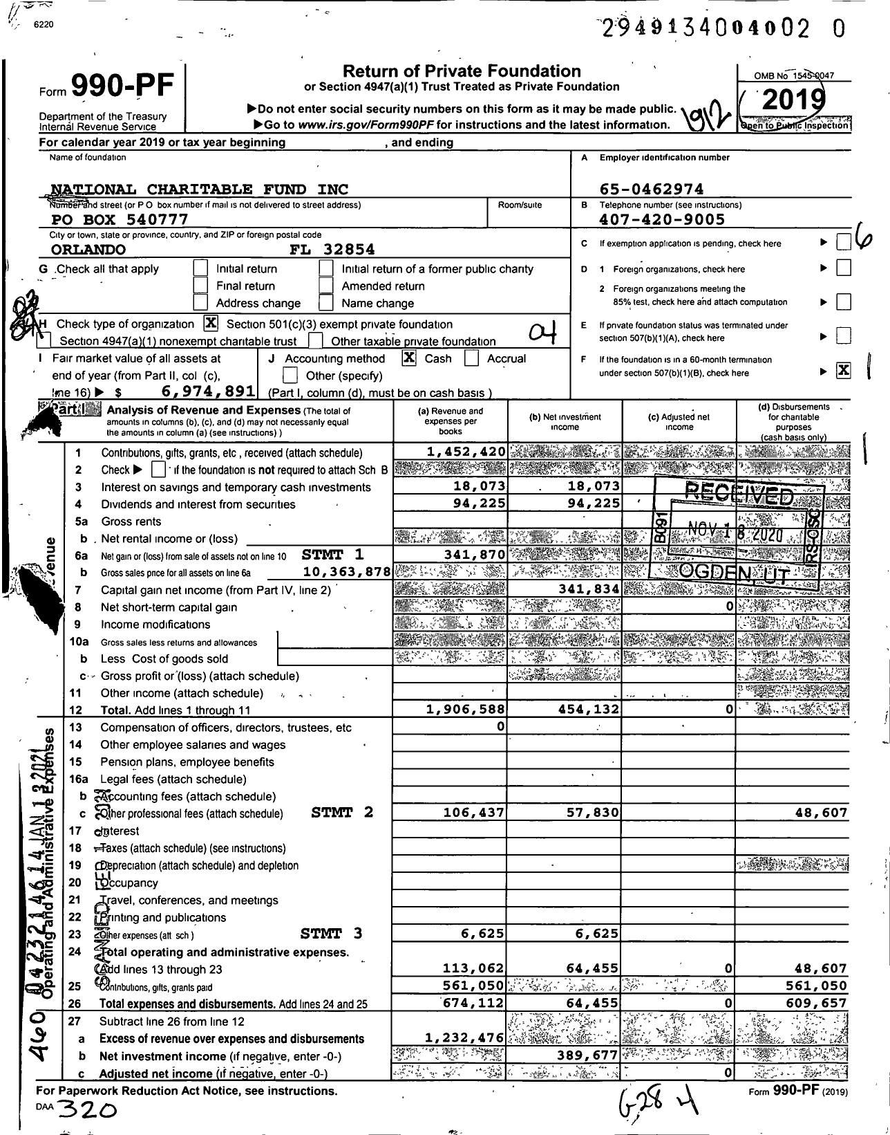 Image of first page of 2019 Form 990PF for National Charitable Fund