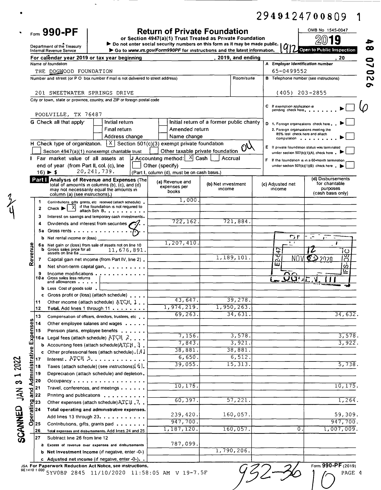 Image of first page of 2019 Form 990PF for The Dogwood Foundation