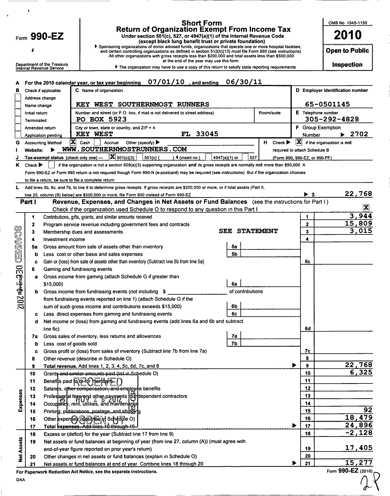 Image of first page of 2010 Form 990EZ for Road Runners Club of America