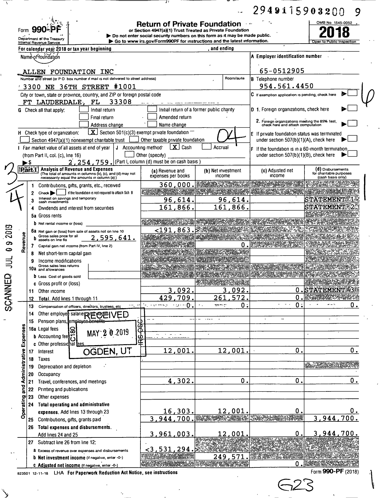 Image of first page of 2018 Form 990PF for The Allen Foundation