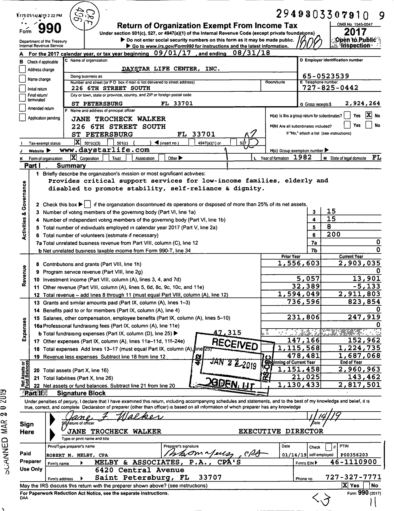 Image of first page of 2017 Form 990 for Daystar Life Center