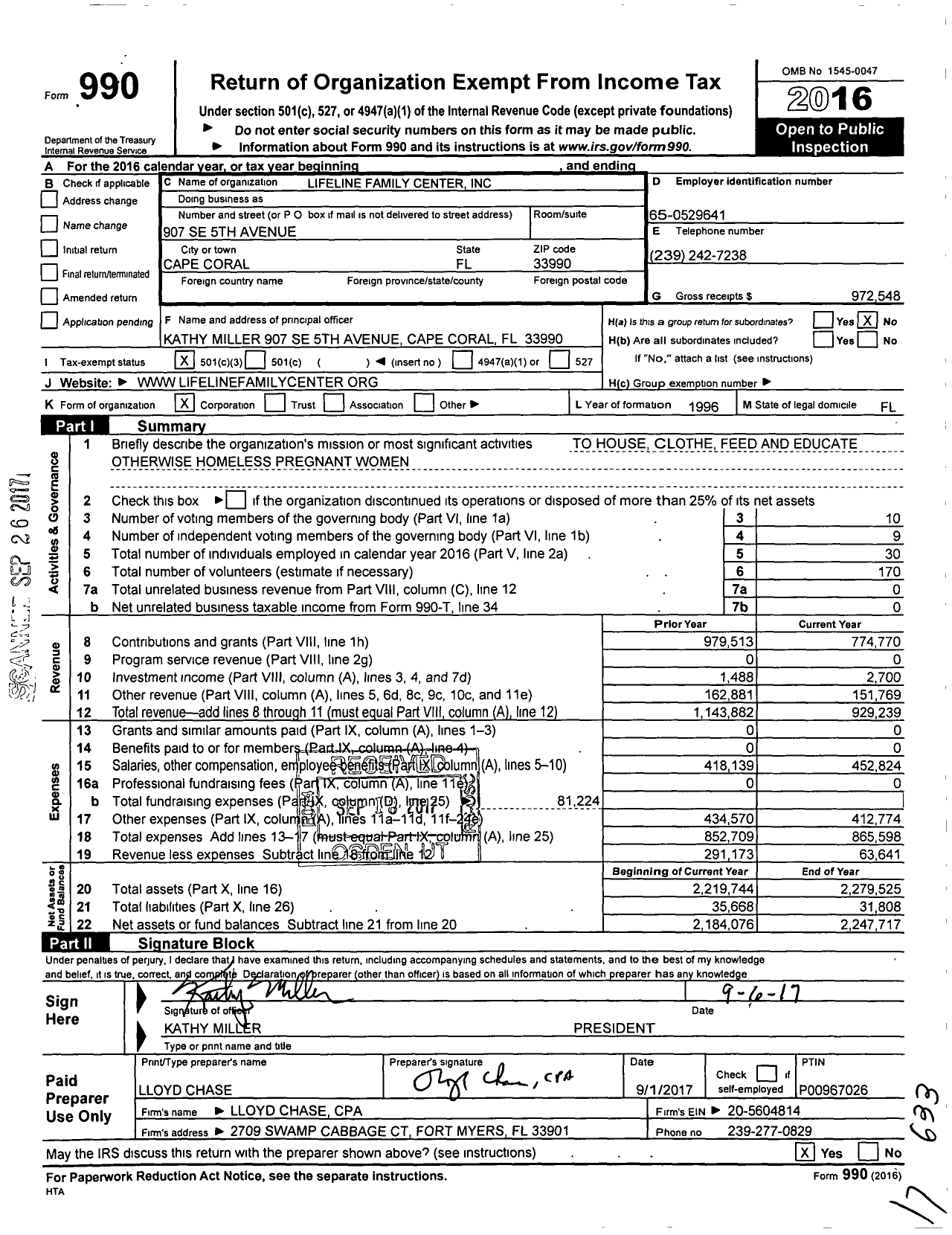 Image of first page of 2016 Form 990 for Lifeline Family Center