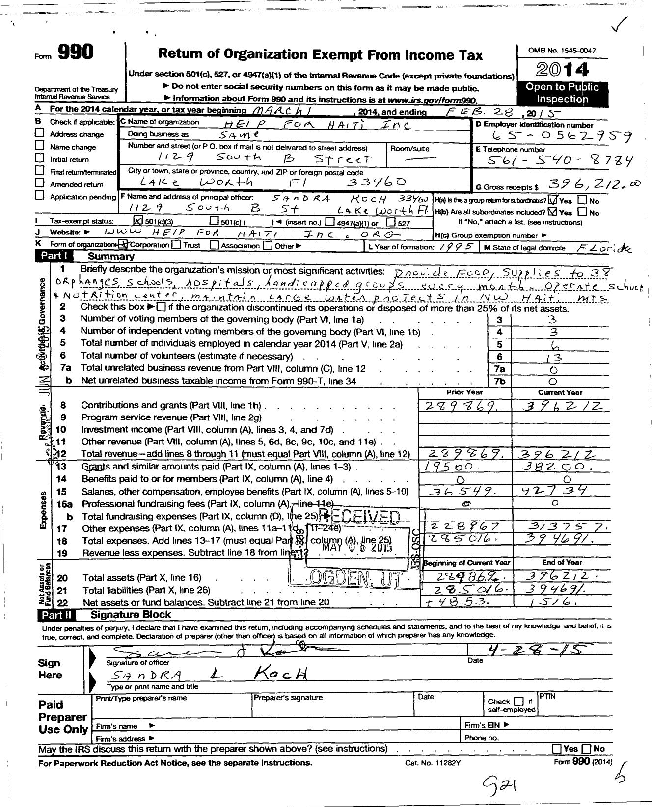 Image of first page of 2014 Form 990 for Help for Haiti