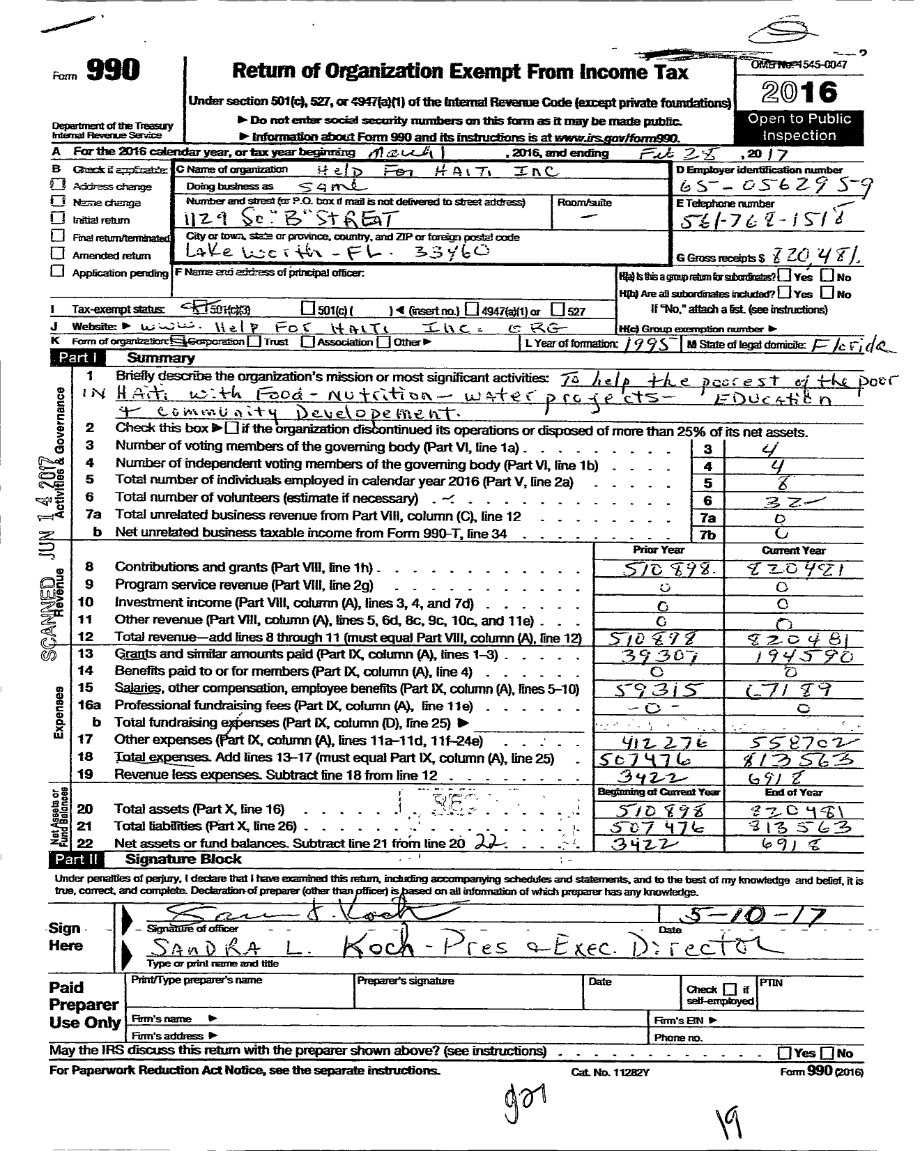 Image of first page of 2016 Form 990 for Help for Haiti