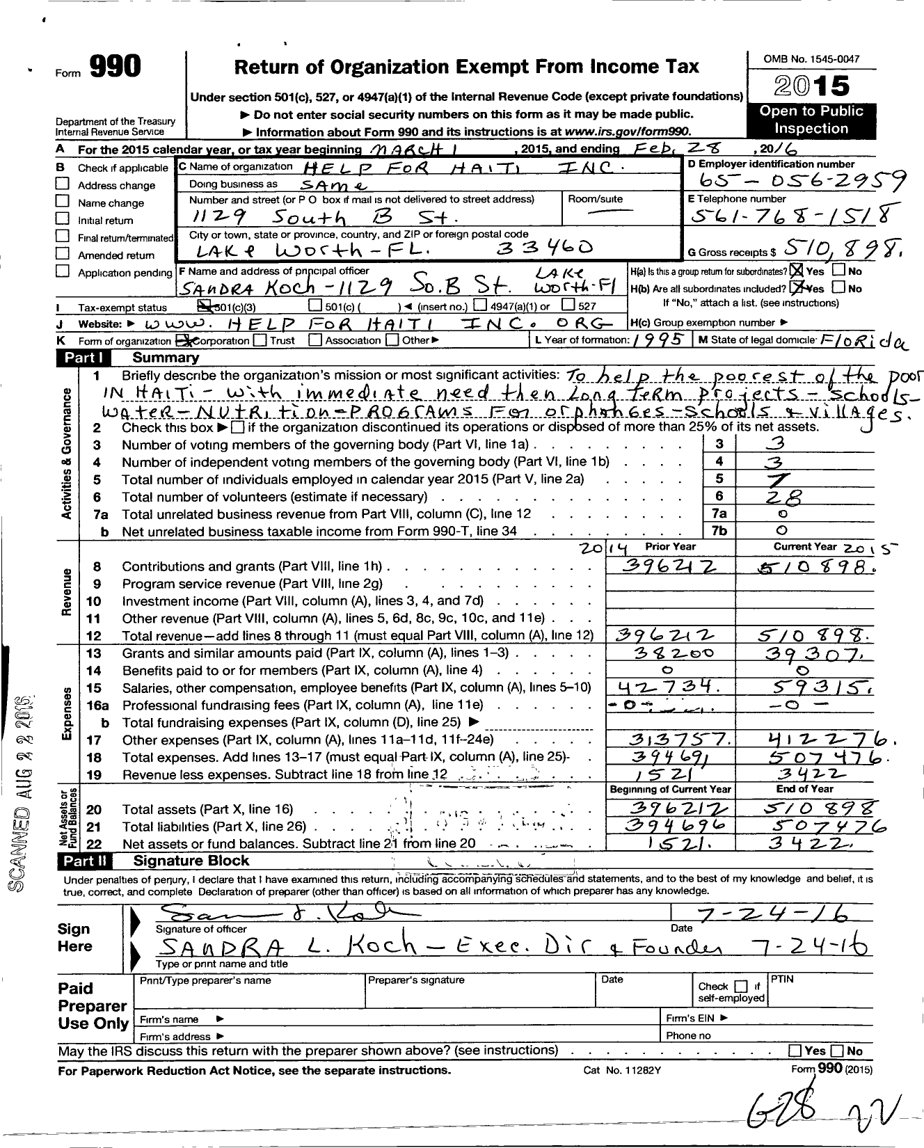Image of first page of 2015 Form 990 for Help for Haiti