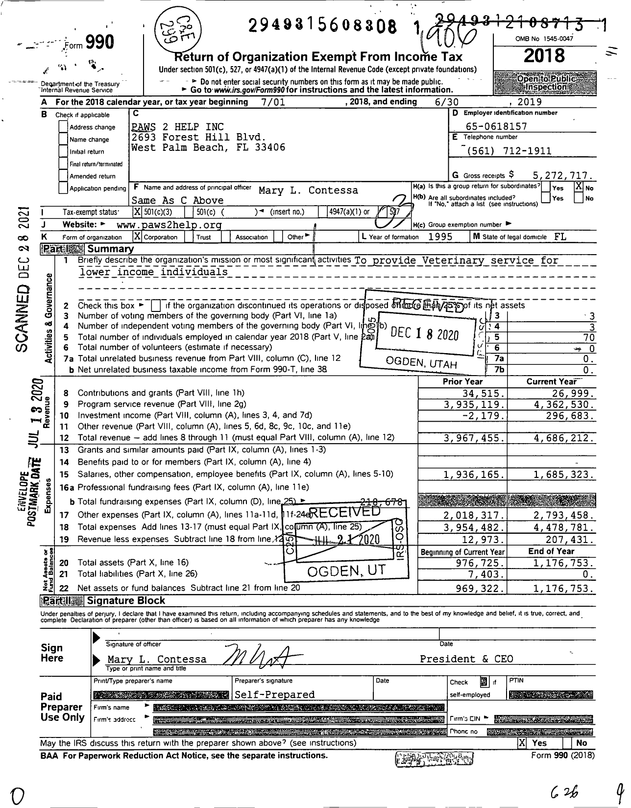 Image of first page of 2018 Form 990 for Paws 2 Help