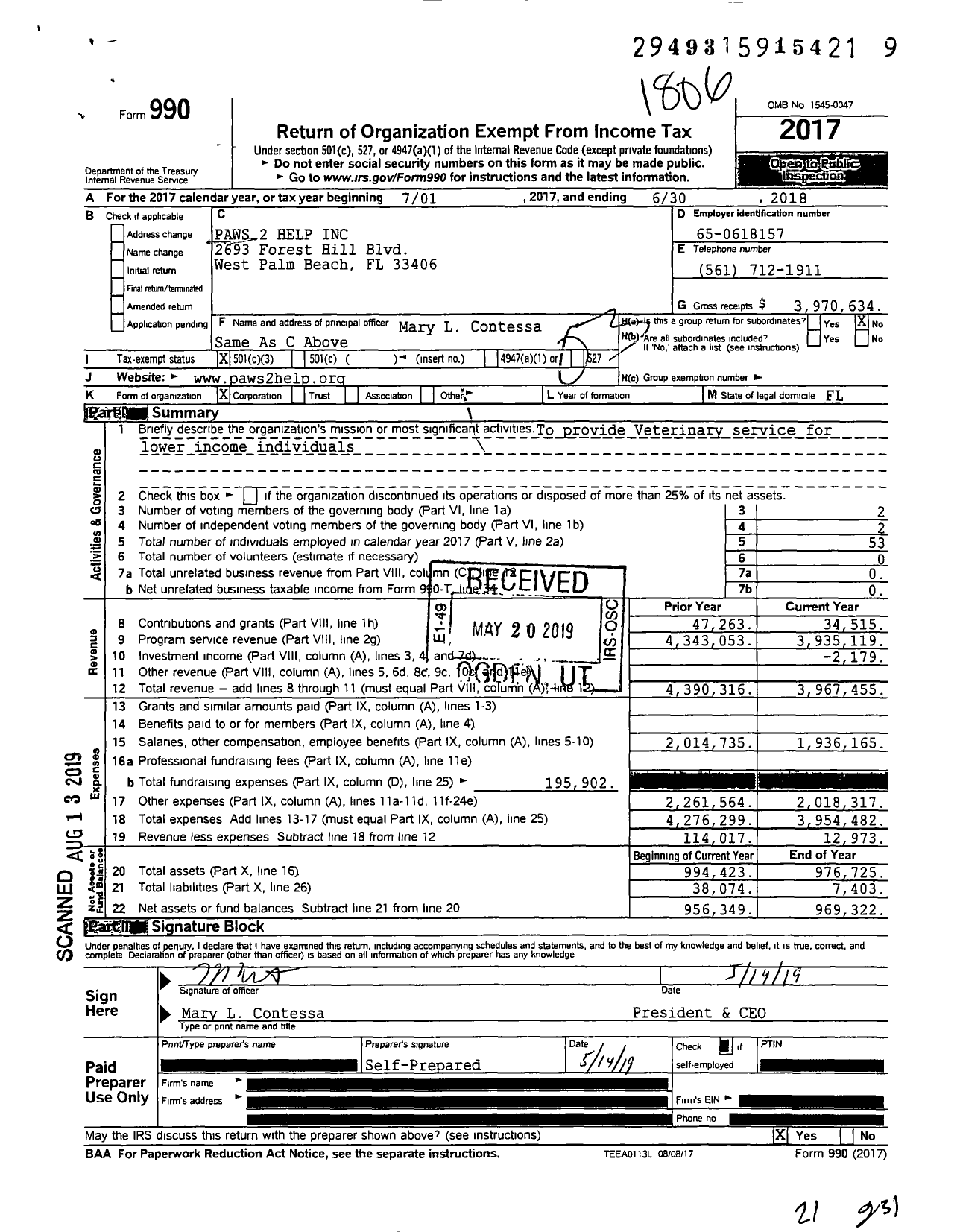 Image of first page of 2017 Form 990 for Paws 2 Help