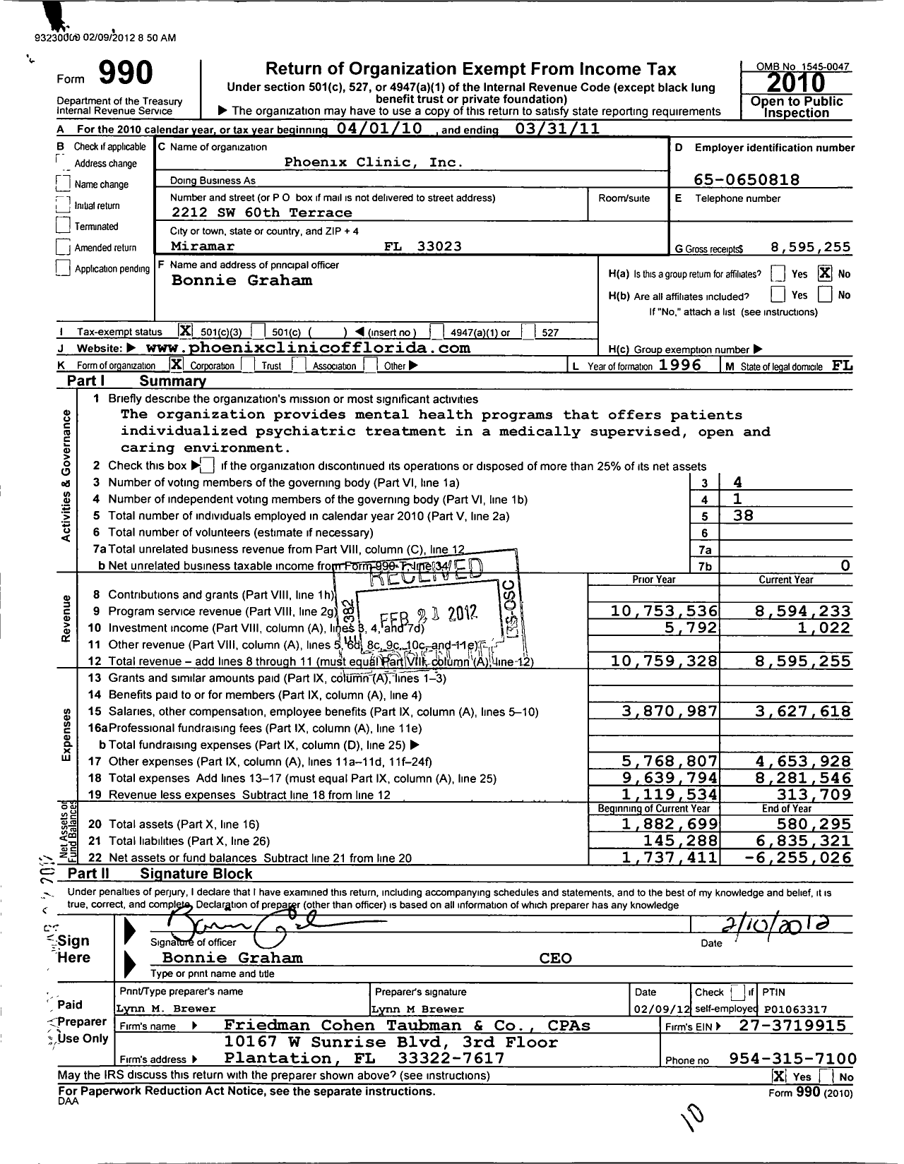 Image of first page of 2010 Form 990 for Phoenix Clinic