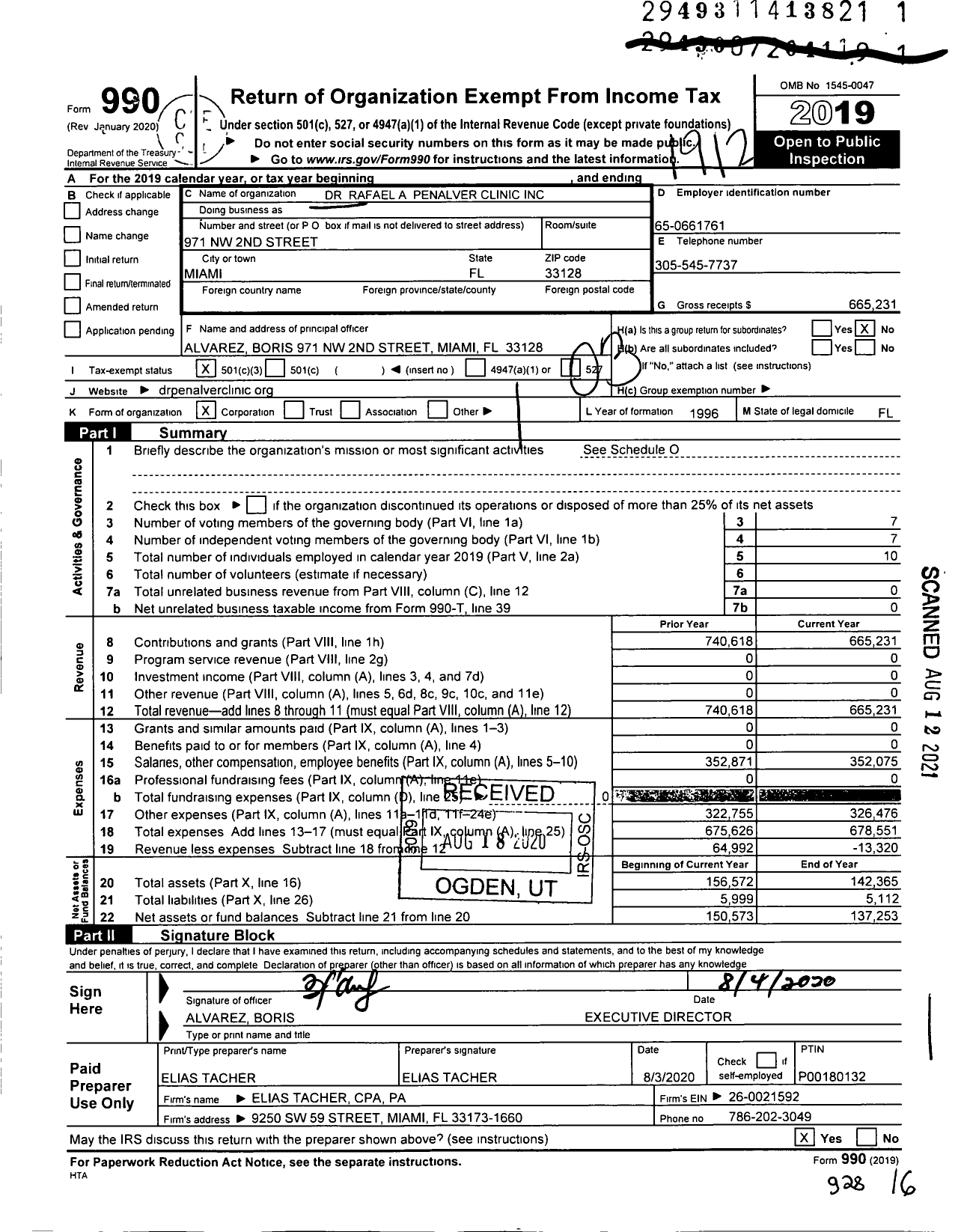 Image of first page of 2019 Form 990 for Dr Rafael A Penalver Clinic