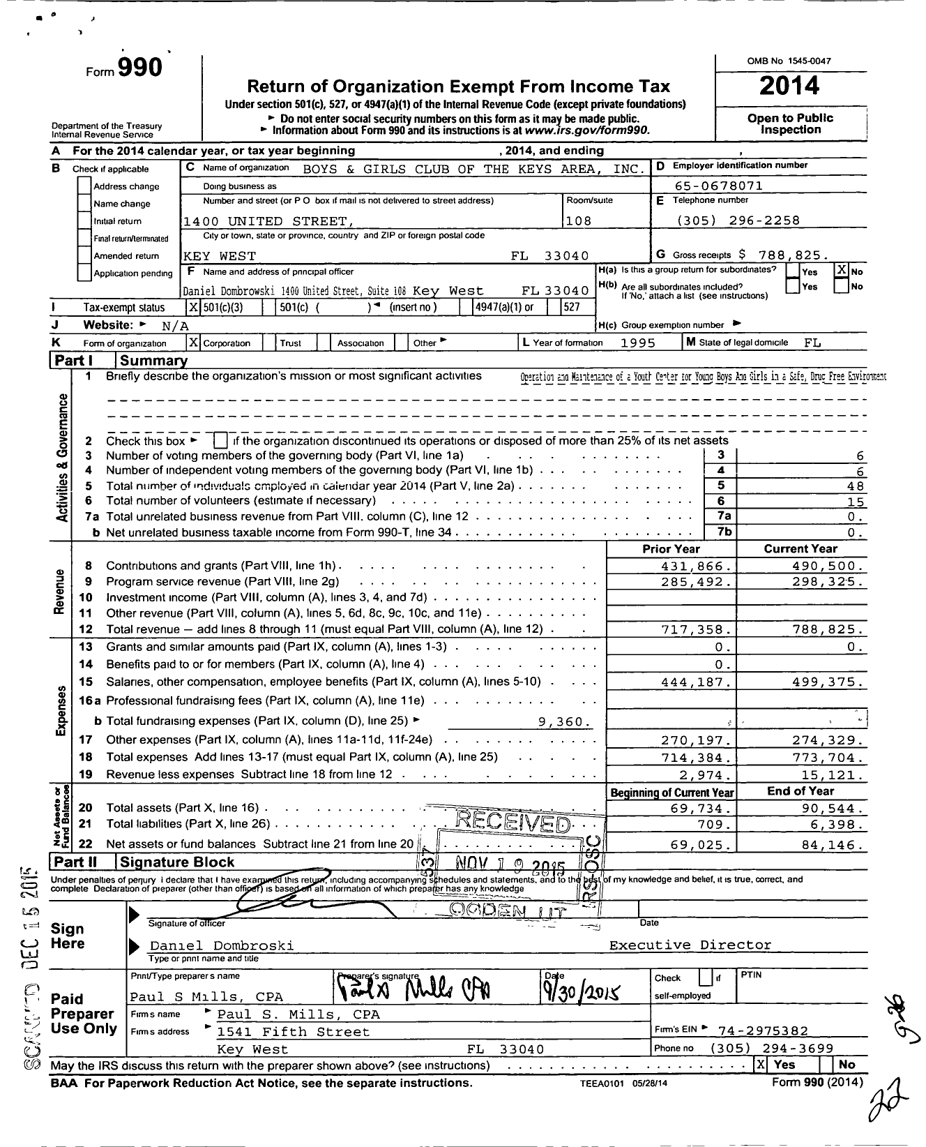 Image of first page of 2014 Form 990 for Boys and Girls Club of Keys Area