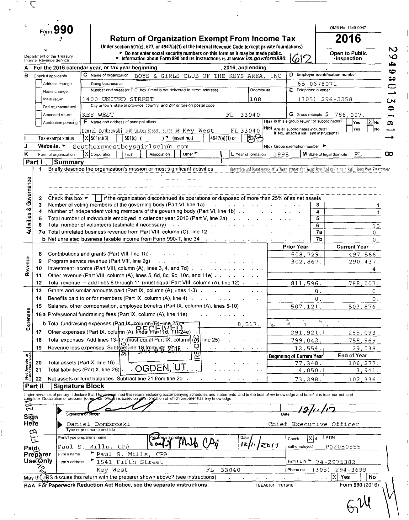 Image of first page of 2016 Form 990 for Boys and Girls Club of Keys Area