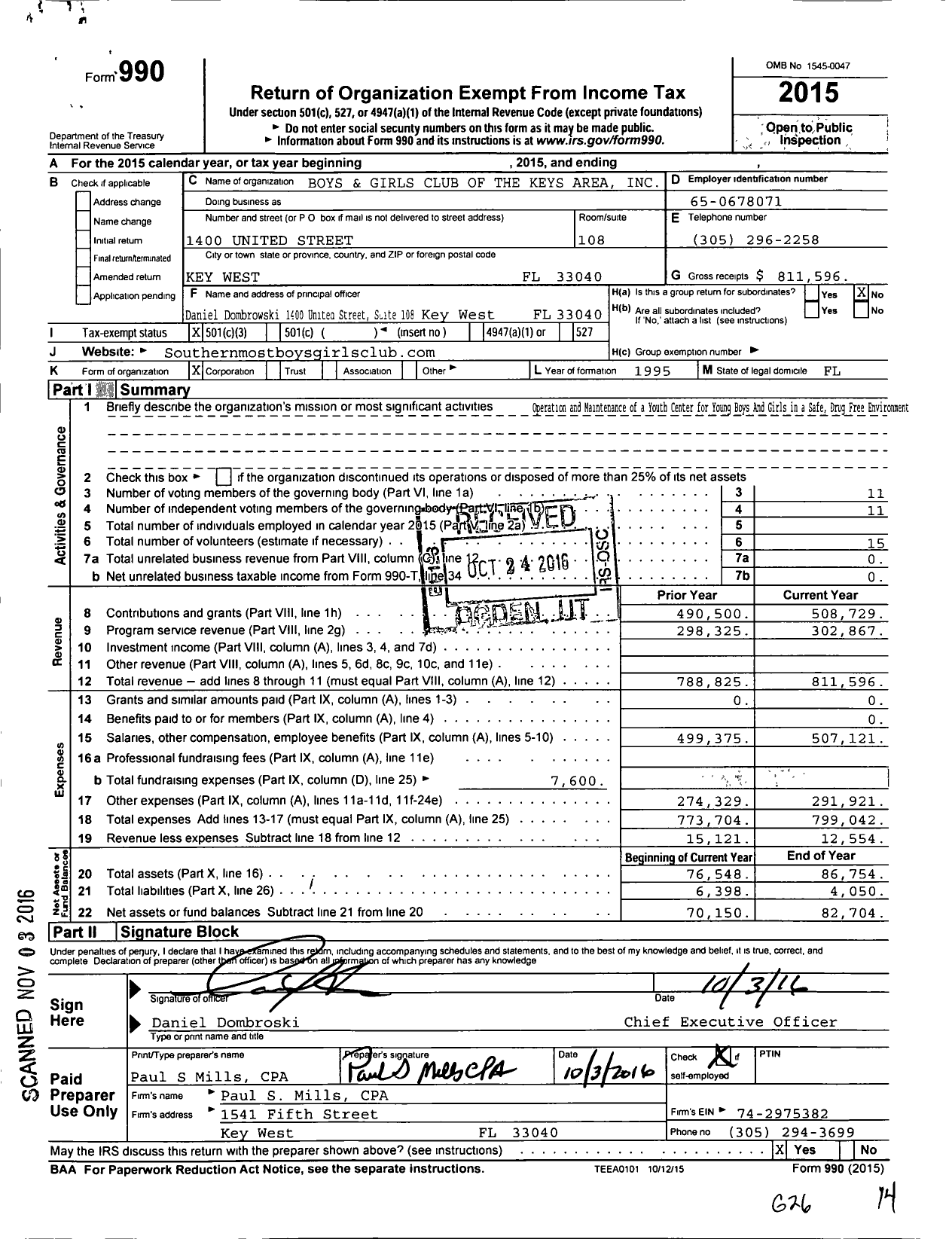 Image of first page of 2015 Form 990 for Boys and Girls Club of Keys Area