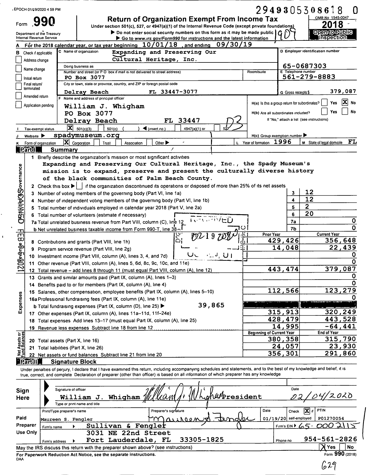 Image of first page of 2018 Form 990 for Spady Cultural Heritage Museum