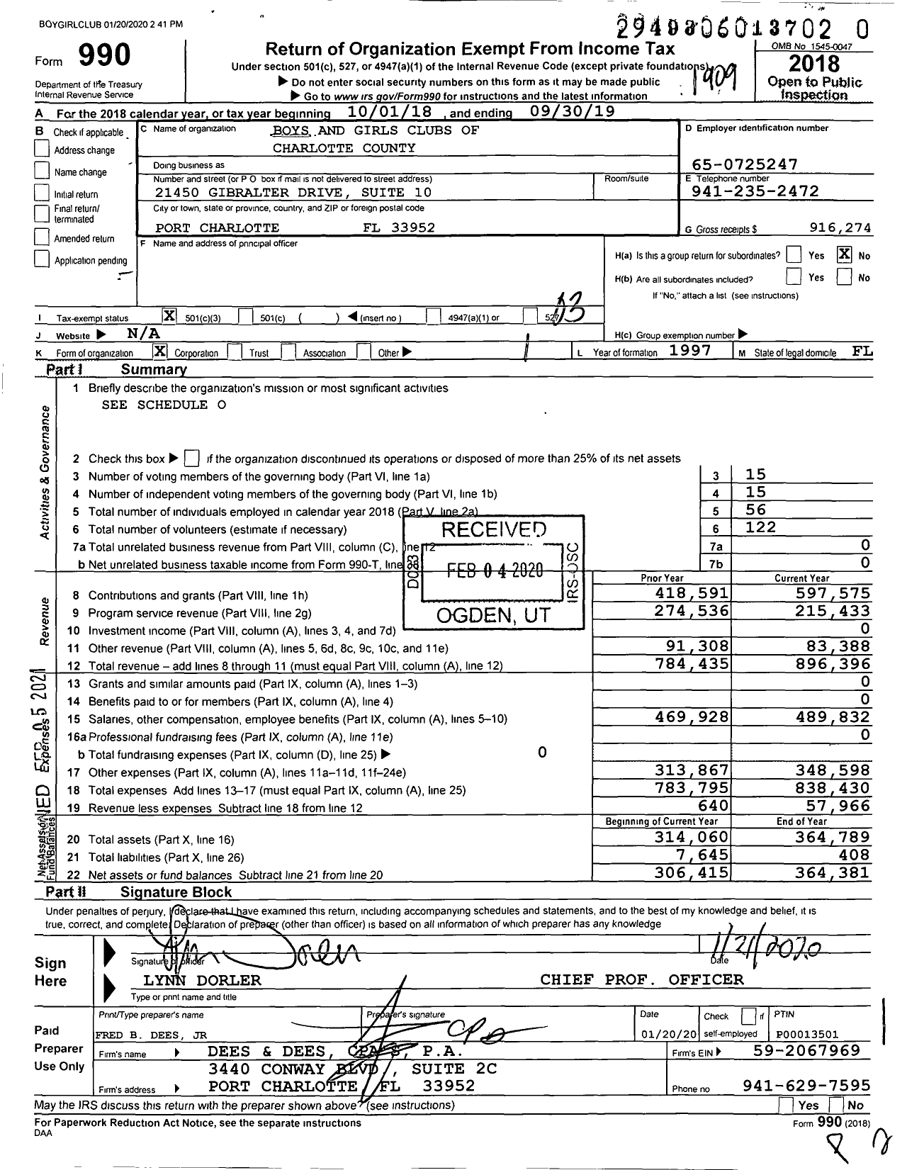 Image of first page of 2018 Form 990 for Boys and Girls Clubs of Charlotte County