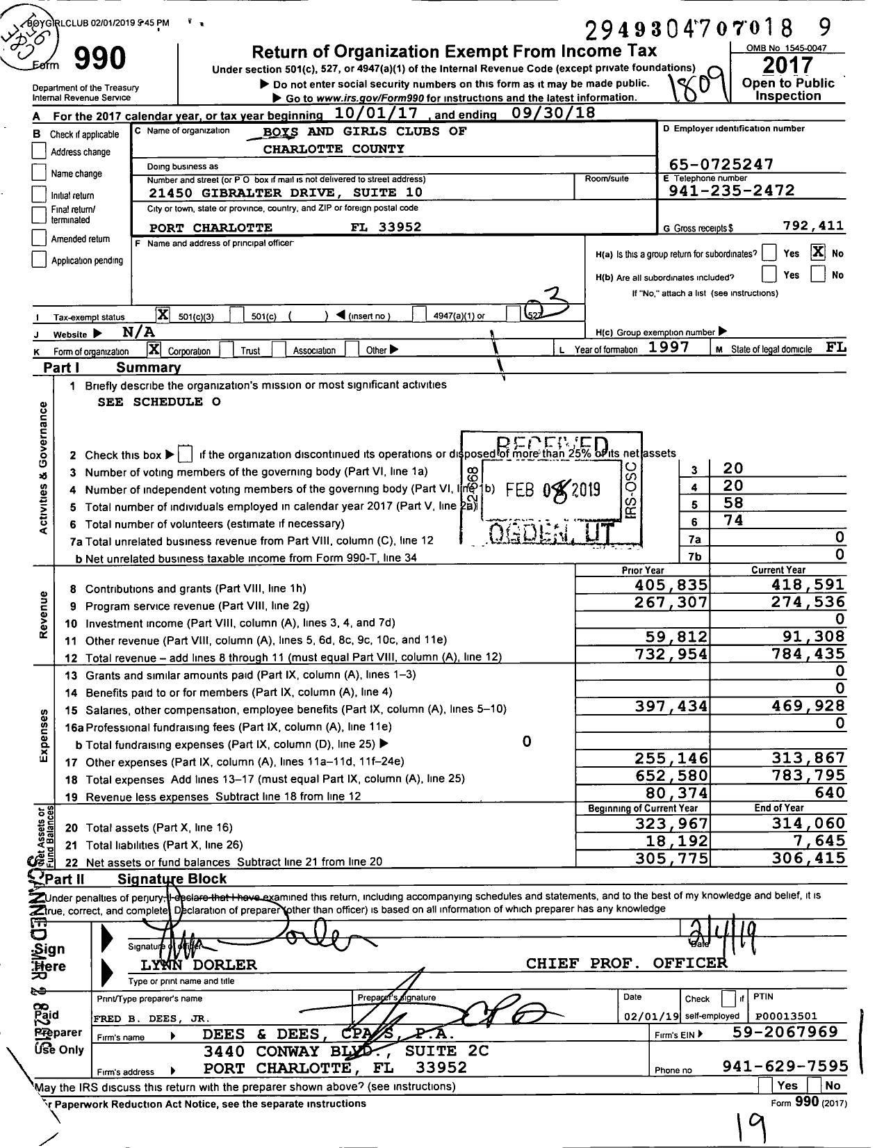 Image of first page of 2017 Form 990 for Boys and Girls Clubs of Charlotte County