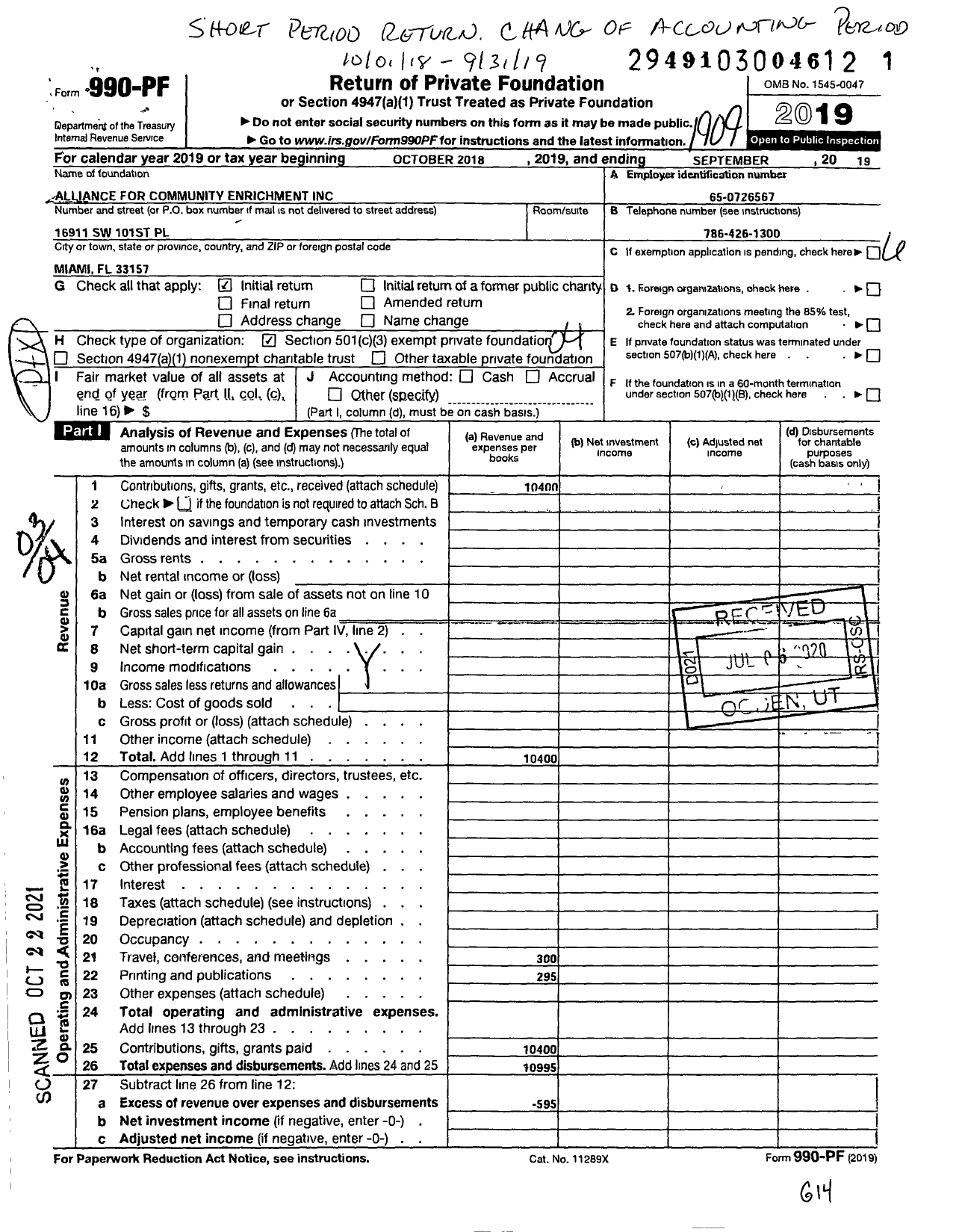 Image of first page of 2018 Form 990PF for Alliance for Community Enrichment