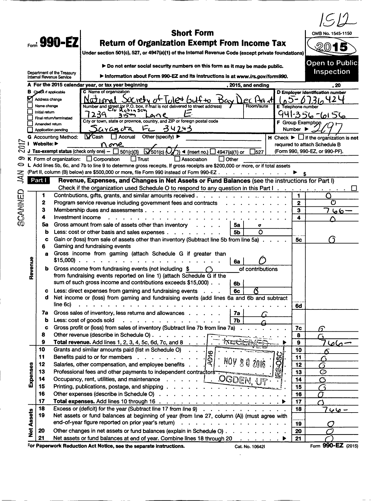 Image of first page of 2015 Form 990EO for Gulf To Bay Decorative Artists