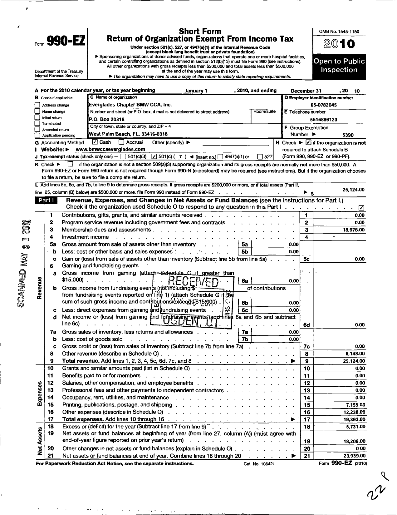 Image of first page of 2010 Form 990EO for BMW Car Club of America / Everglades Chapter