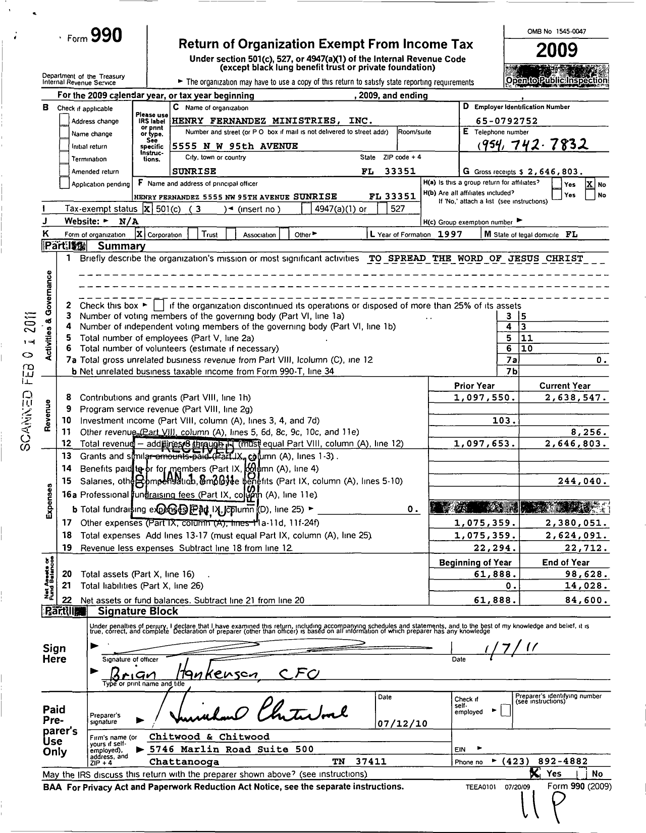 Image of first page of 2009 Form 990 for Henry Fernandez Ministries