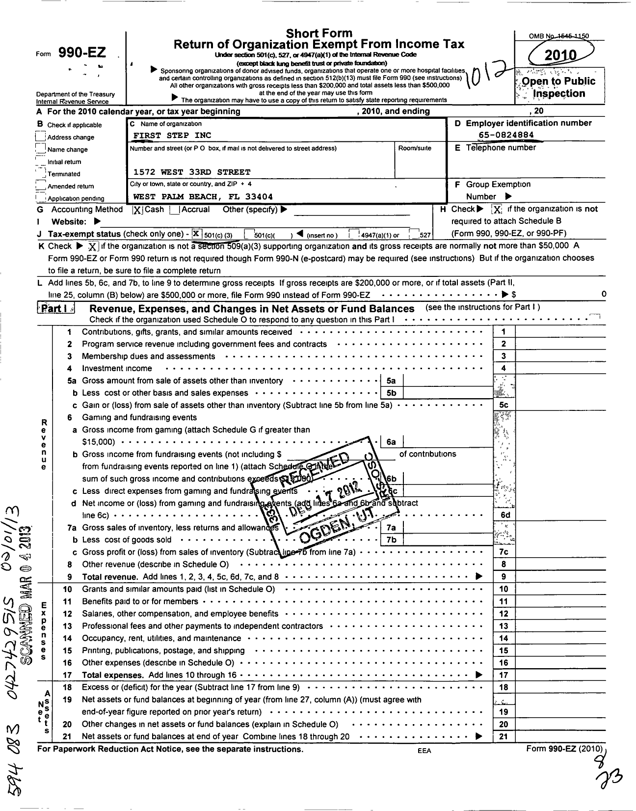 Image of first page of 2010 Form 990EZ for First Step