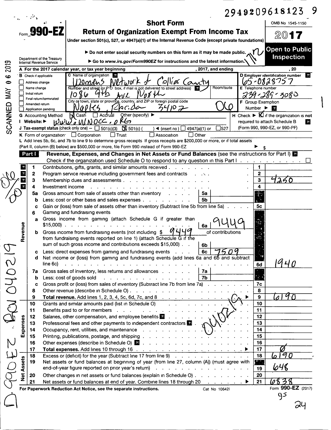 Image of first page of 2017 Form 990EO for Womens Network of Collier County