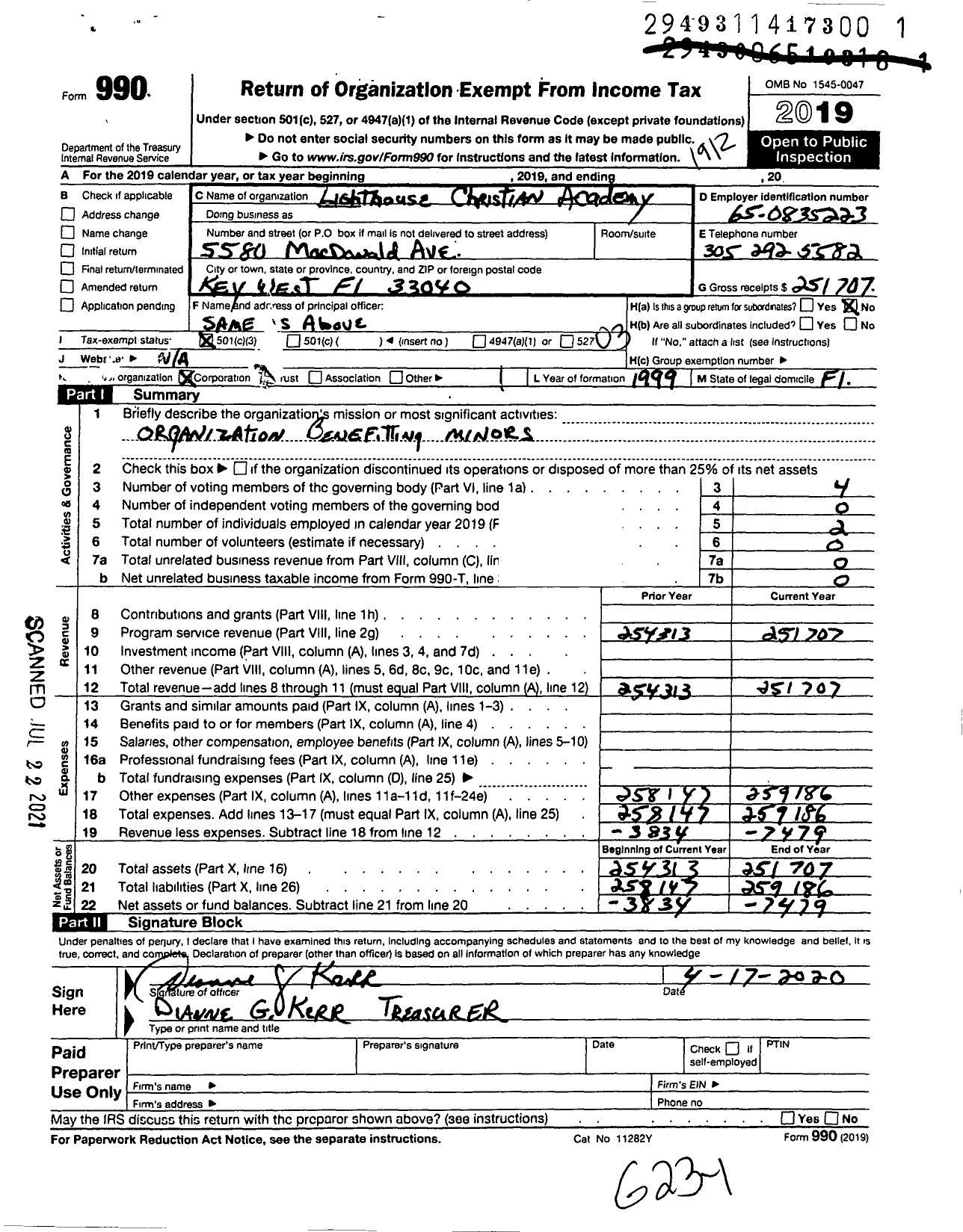 Image of first page of 2019 Form 990 for Lighthouse Christian Academey