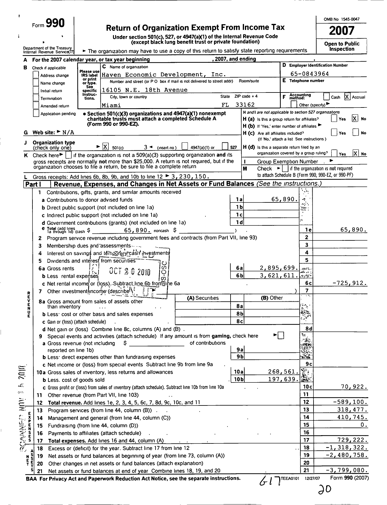 Image of first page of 2007 Form 990 for Haven Economic Development