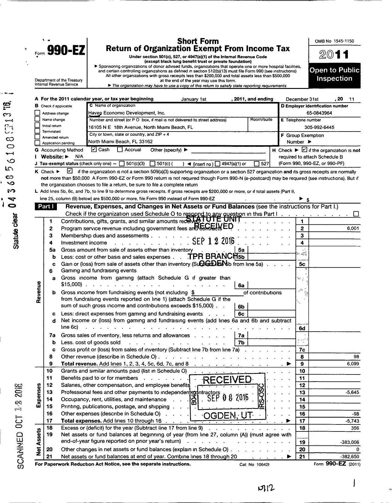 Image of first page of 2011 Form 990EO for Haven Economic Development