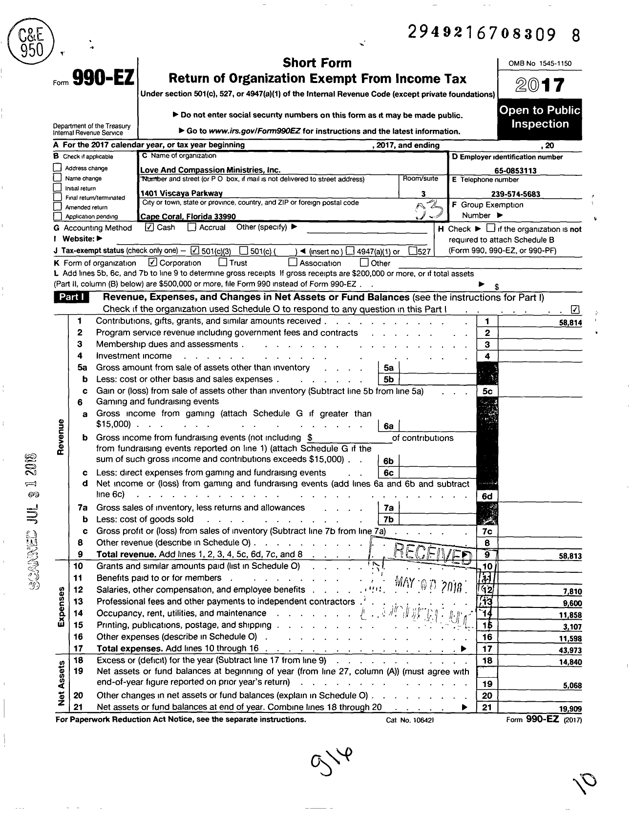 Image of first page of 2017 Form 990EZ for Love and Compassion Ministries