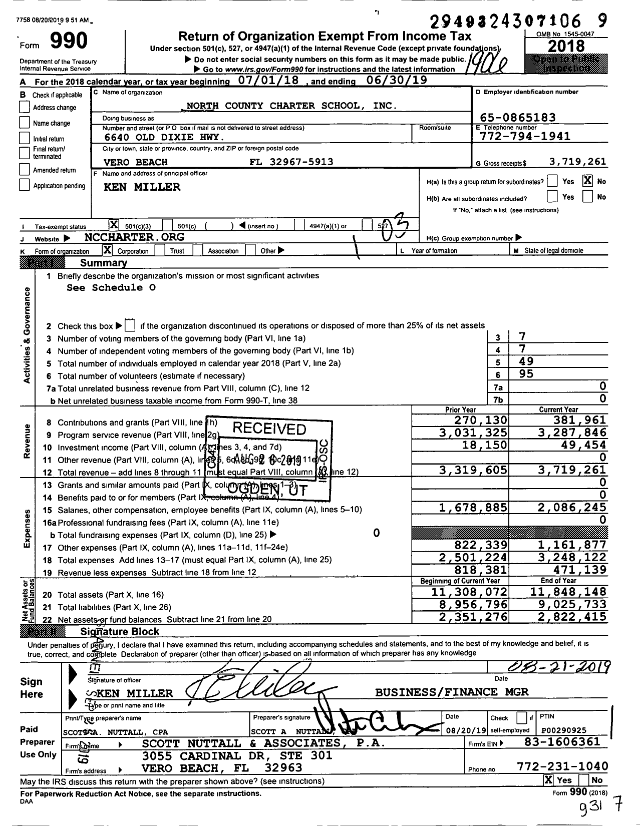 Image of first page of 2018 Form 990 for North County Charter School