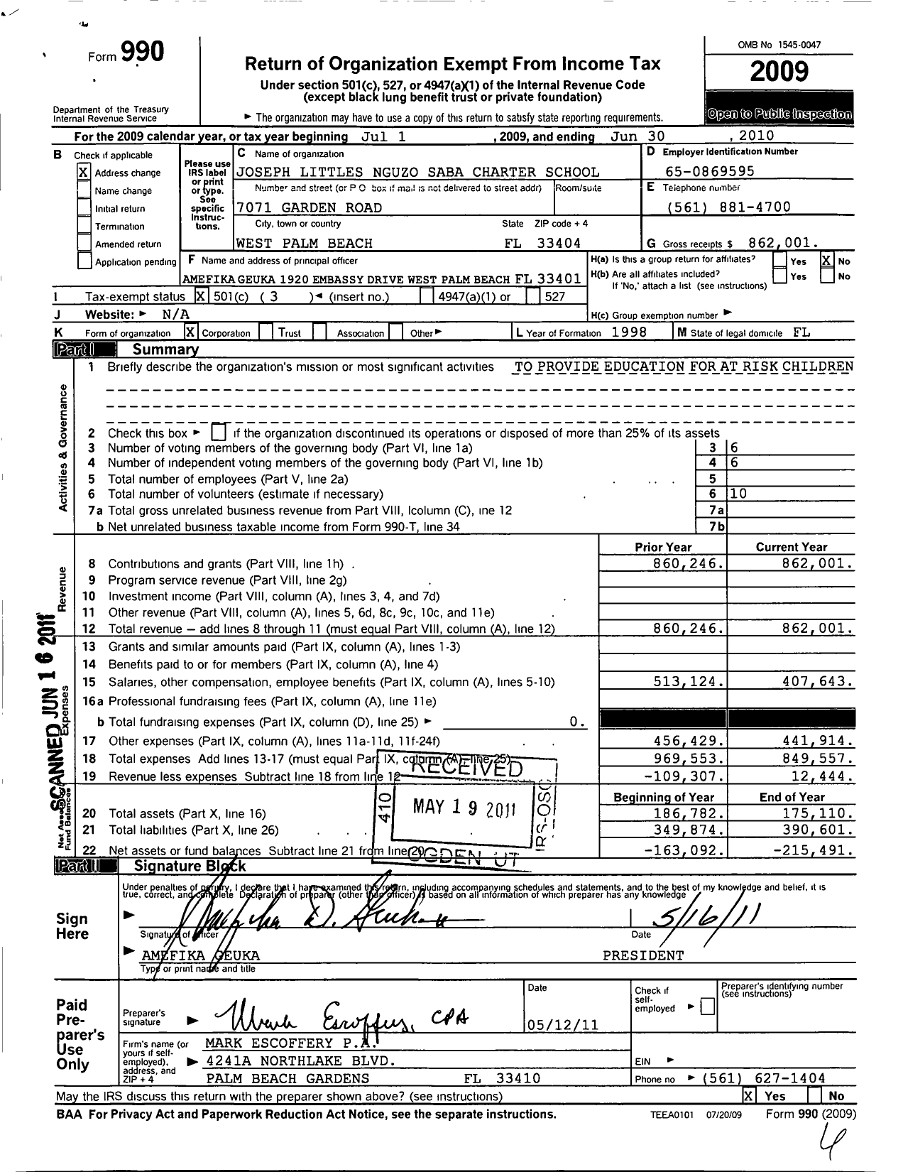 Image of first page of 2009 Form 990 for Joseph Littles Nguzo Saba Charter School