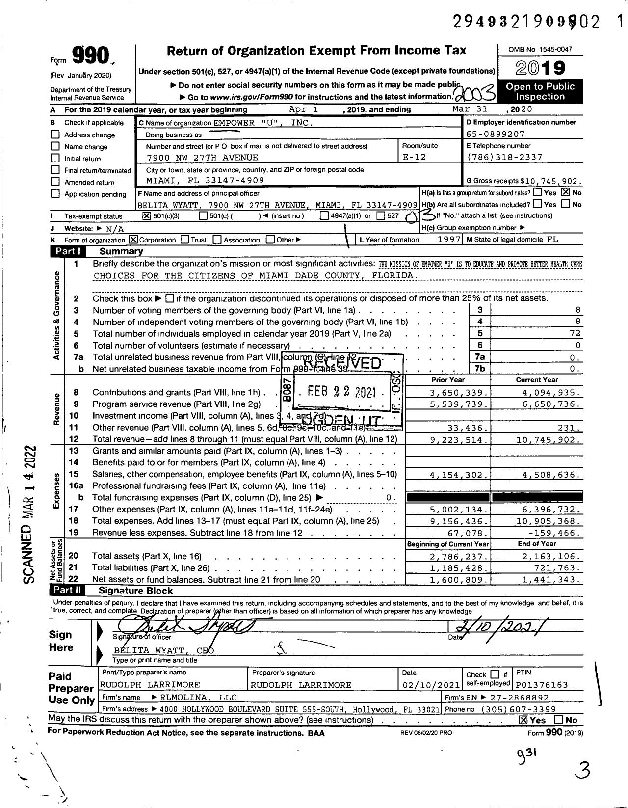Image of first page of 2019 Form 990 for Empower U