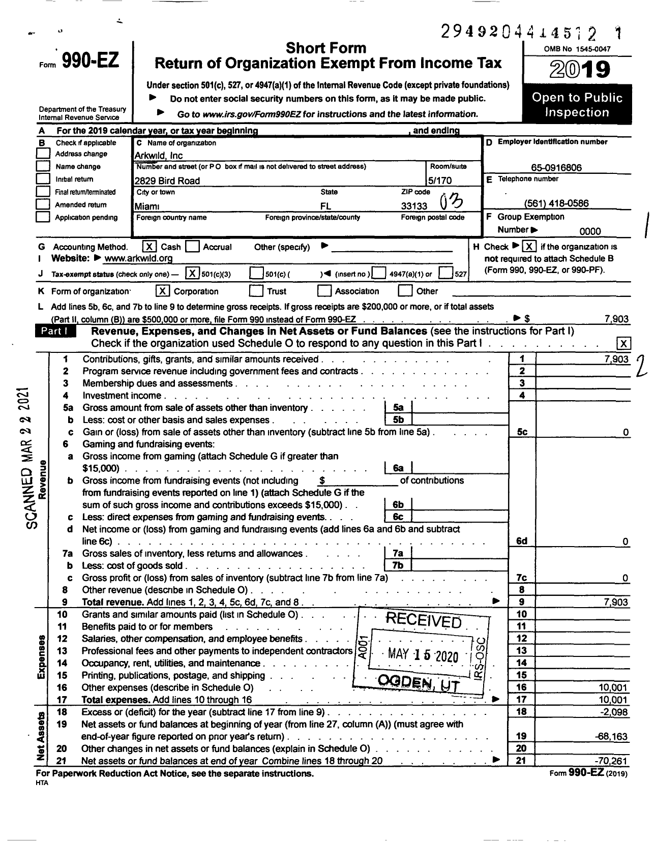 Image of first page of 2019 Form 990EZ for Arkwild
