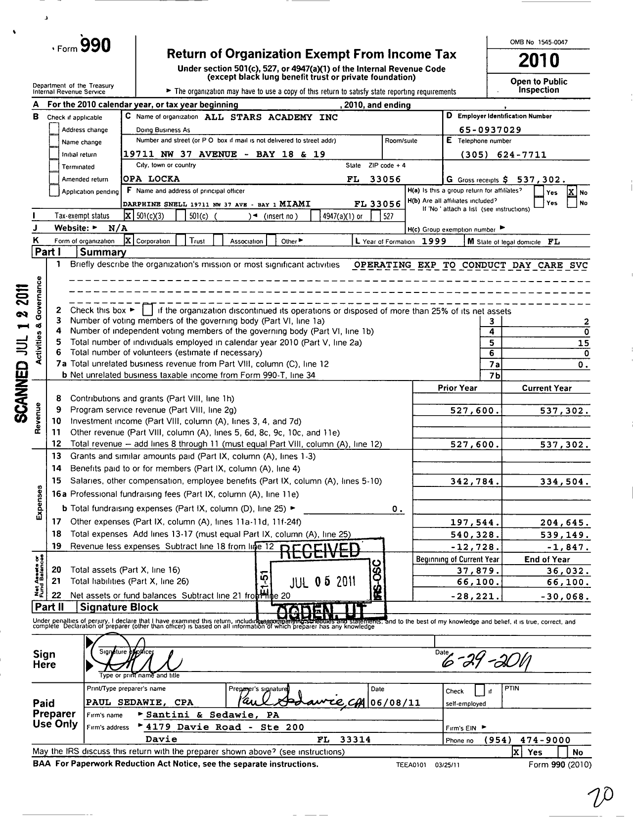 Image of first page of 2010 Form 990 for ALL Stars Academy