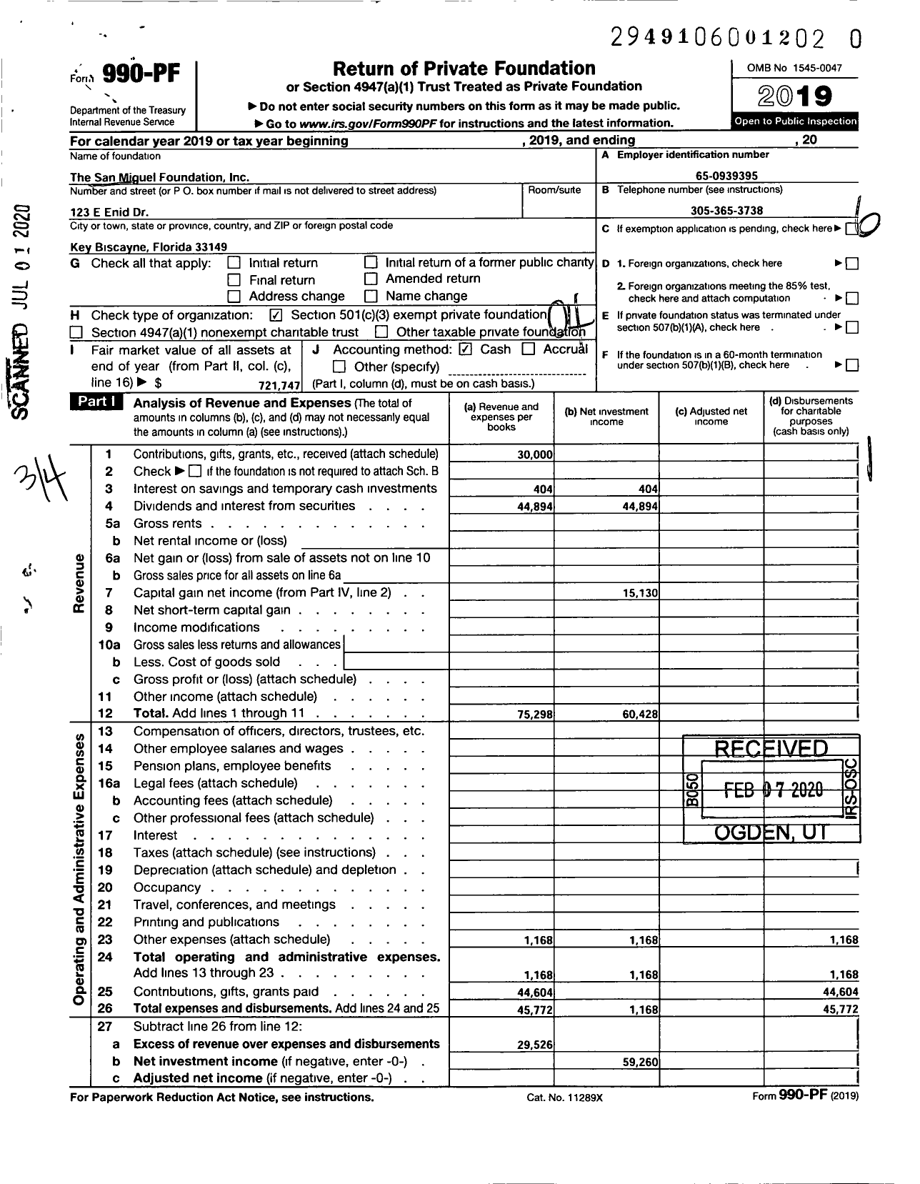 Image of first page of 2019 Form 990PR for The San Miguel Foundation