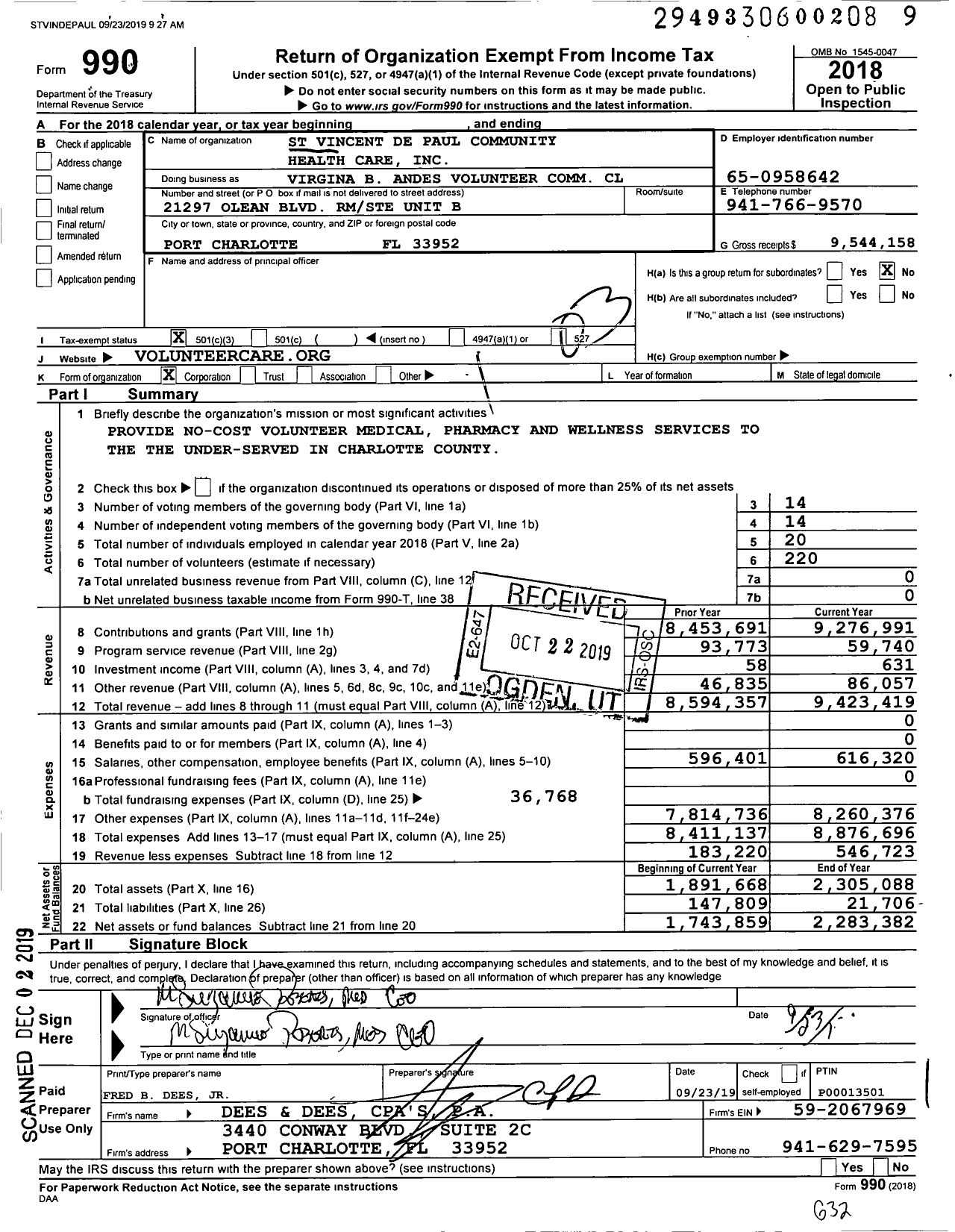 Image of first page of 2018 Form 990 for Virginia B Andes Volunteer Community Clinc