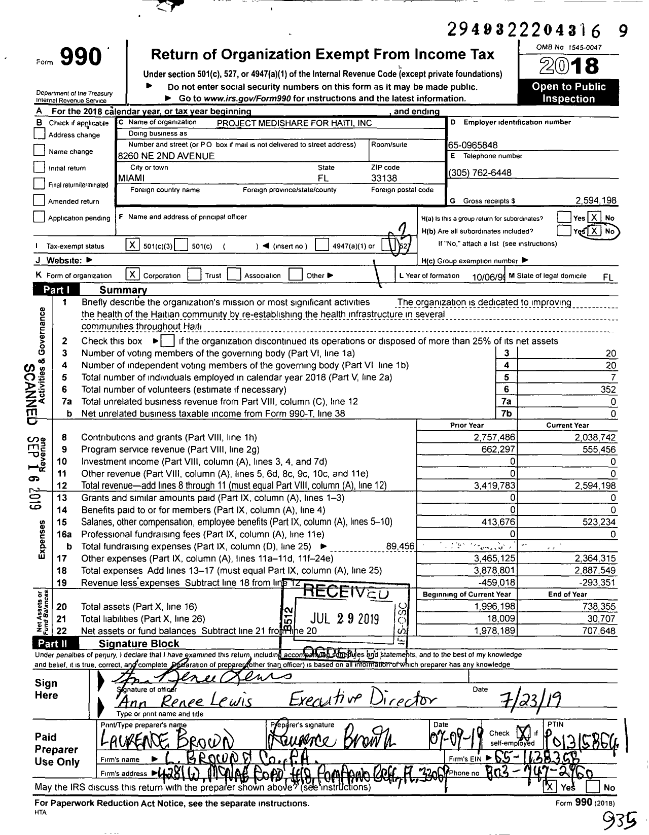 Image of first page of 2018 Form 990 for Project Medishare for Haiti