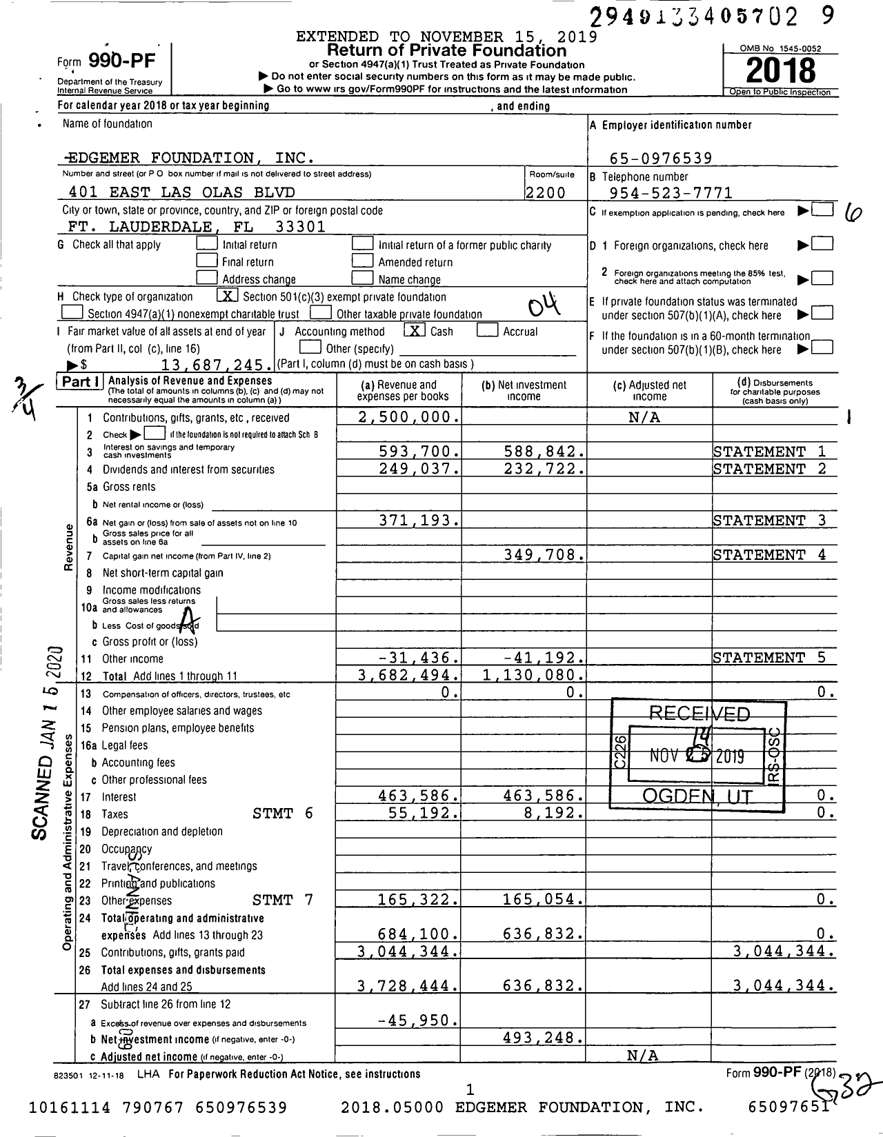 Image of first page of 2018 Form 990PF for Edgemer Foundation
